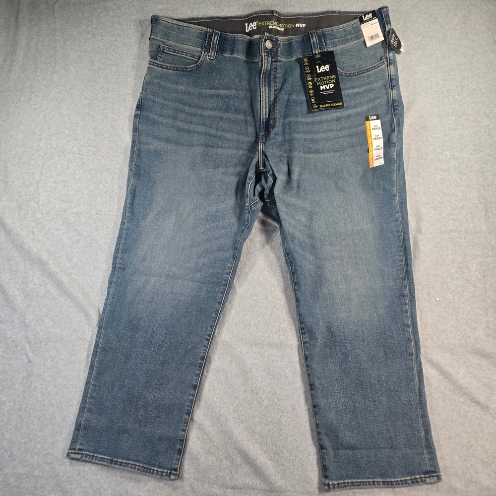 Lee Extreme Motion MVP Relaxed Straight Jeans Mens 48x29 Nelson Blue Big & Tall